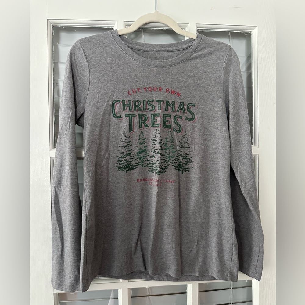 Sonoma Women’s S Cut Your Own Christmas Tree Gray Long Sleeve T-shirt | SKU 0940